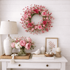 Valentine's Day Flower Wreath with Tulips & Berry for Window Porch Indoors Outside