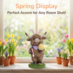 Easter Highland Cow Set with Bunny Ears on Base