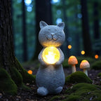 Solar-Powered Outdoor for Cat Statue with Auto-On LED Light