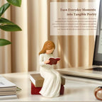 Book Lover Gifts Reading Sculpture,Hand-Painted Resin Figurines Ornaments ,Bookshelf Decor for Home Office Desk